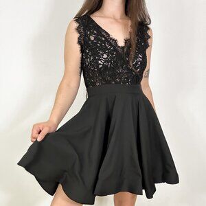 *Luxxel Black Lace V-Neck Dress